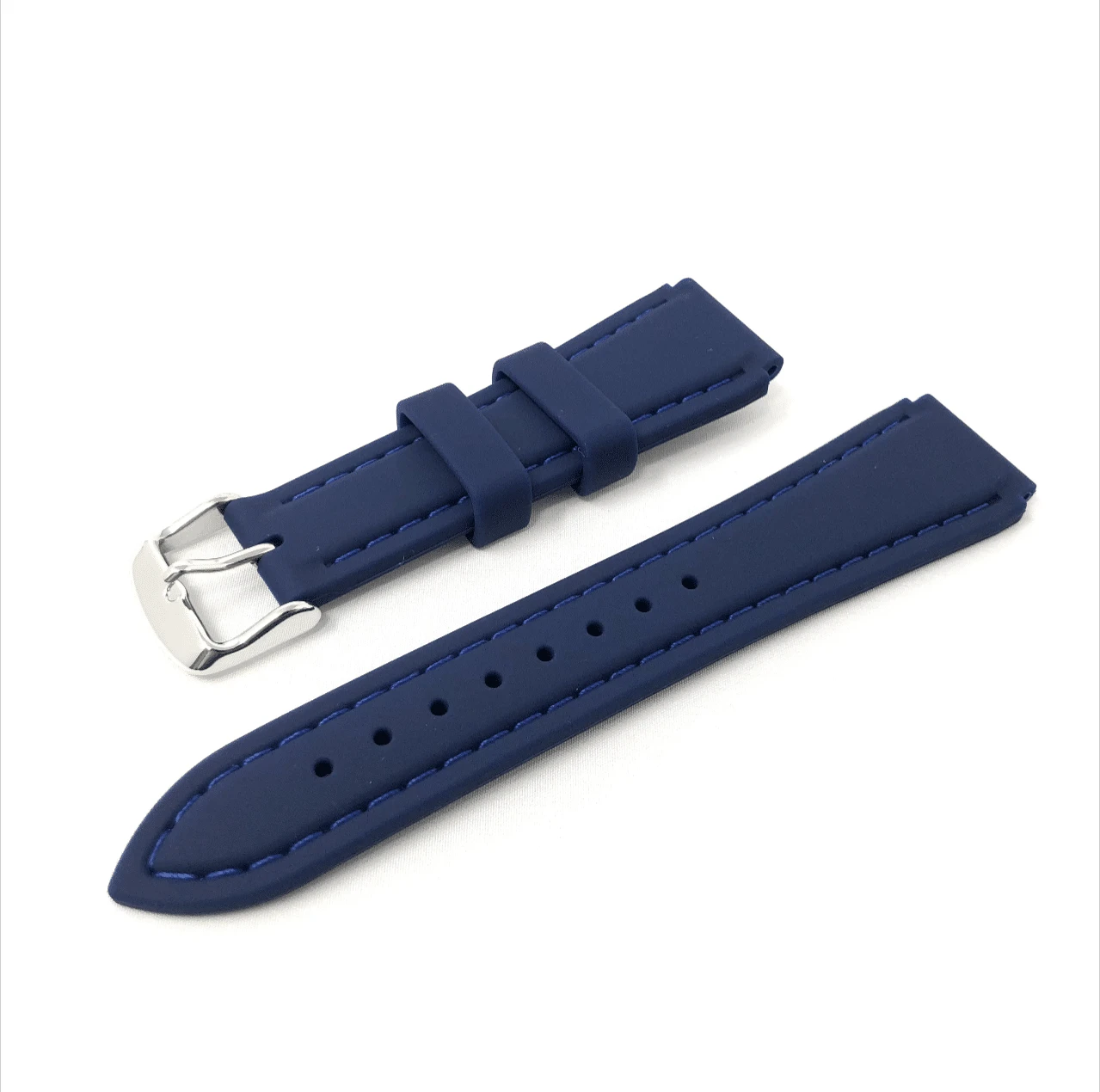 Hadley Roma Watch Strap – Blue Silicone With Stitched Detail